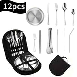 Silver Black Yellow stainless steel cutlery set, 12 piece cutlery, picnic cutlery set, camping utensils, outdoor dining set, cutlery with carrying bag, portable cutlery, BBQ utensil set, Australian dining, mirror finish cutlery