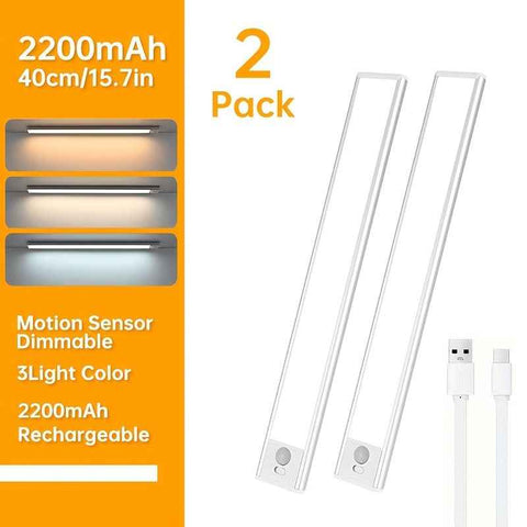 Silver Motion Sensor Light Rechargeable Led Light Dimmable Light 3 Light Color 2-Pack