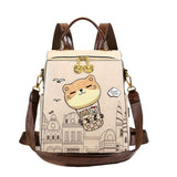 Fashionable Backpack Printed Backpack Double-Shoulder Backpack Cute Cat Print - Beige - Size 29-24-13