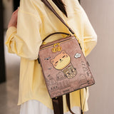 Fashionable Backpack Printed Backpack Double-Shoulder Backpack Cute Cat Print - Beige - Size 29-24-13