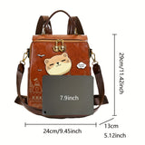 Fashionable Backpack Printed Backpack Double-Shoulder Backpack Cute Cat Print - Beige - Size 29-24-13
