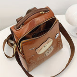 Fashionable Backpack Printed Backpack Double-Shoulder Backpack Cute Cat Print - Beige - Size 29-24-13