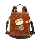 Fashionable Backpack Printed Backpack Double-Shoulder Backpack Cute Cat Print - Pink - Size 29-24-13