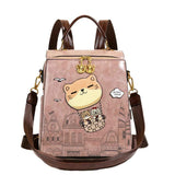 Fashionable Backpack Printed Backpack Double-Shoulder Backpack Cute Cat Print - Pink - Size 29-24-13