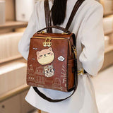 Fashionable Backpack Printed Backpack Double-Shoulder Backpack Cute Cat Print - Pink - Size 29-24-13