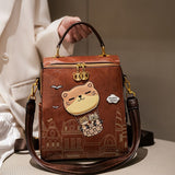 Fashionable Backpack Printed Backpack Double-Shoulder Backpack Cute Cat Print - Pink - Size 29-24-13