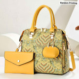 Ladies Hand-Held Bags 2-Piece Set Embroidered Print Retro Stylish Bag With - Black - Size 24-13-24