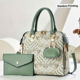Ladies Hand-Held Bags 2-Piece Set Embroidered Print Retro Stylish Bag With - Khaki - Size 24-13-24