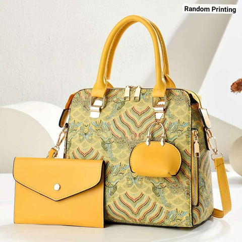 Ladies Hand-Held Bags 2-Piece Set Embroidered Print Retro Stylish Bag With - Pink - Size 24-13-24