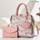 Ladies Hand-Held Bags 2-Piece Set Embroidered Print Retro Stylish Bag With - Red - Size 24-13-24