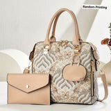 Ladies Hand-Held Bags 2-Piece Set Embroidered Print Retro Stylish Bag With - Red - Size 24-13-24