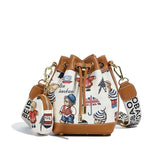 Women'S Bucket Bag Bear Print Handbag Trendy Handbag British Style Bag - Blue - Size 11-14-19