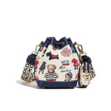 Women'S Bucket Bag Bear Print Handbag Trendy Handbag British Style Bag - Blue - Size 11-14-19