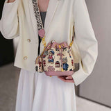 Women'S Bucket Bag Bear Print Handbag Trendy Handbag British Style Bag - Blue - Size 11-14-19