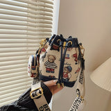 Women'S Bucket Bag Bear Print Handbag Trendy Handbag British Style Bag - Pink - Size 11-14-19
