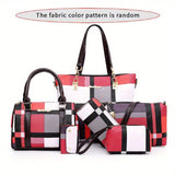 Women'S Bag Set Six Piece Bag Set Checkered Bag Large Capacity Bag Korean Style - Black - Size 30-27-13