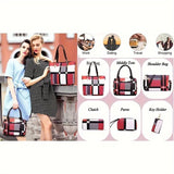 Women'S Bag Set Six Piece Bag Set Checkered Bag Large Capacity Bag Korean Style - Black - Size 30-27-13