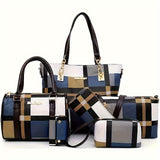 Women'S Bag Set Six Piece Bag Set Checkered Bag Large Capacity Bag Korean Style - Brown - Size 30-27-13