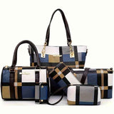 Women'S Bag Set Six Piece Bag Set Checkered Bag Large Capacity Bag Korean Style - Green - Size 30-27-13
