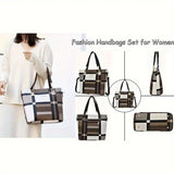 Women'S Bag Set Six Piece Bag Set Checkered Bag Large Capacity Bag Korean Style - Green - Size 30-27-13