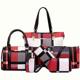 Women'S Bag Set Six Piece Bag Set Checkered Bag Large Capacity Bag Korean Style - Red - Size 30-27-13