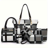 Women'S Bag Set Six Piece Bag Set Checkered Bag Large Capacity Bag Korean Style - Red - Size 30-27-13