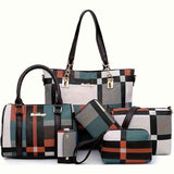 Women'S Bag Set Six Piece Bag Set Checkered Bag Large Capacity Bag Korean Style - Red - Size 30-27-13