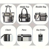Women'S Bag Set Six Piece Bag Set Checkered Bag Large Capacity Bag Korean Style - Red - Size 30-27-13