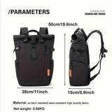 Roll-Top Backpack Travel Backpack Water-Resistant Backpack Unisex Backpack - Black - Size M
