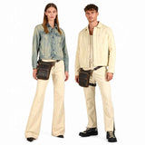Leather Fanny Pack Top Grain Cowhide Travel Fanny Pack Adjustable Belt Fanny - Gray - Size M