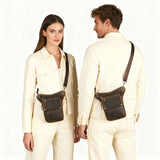 Leather Fanny Pack Top Grain Cowhide Travel Fanny Pack Adjustable Belt Fanny - Gray - Size M