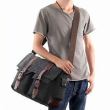 Black Men'S Canvas Messenger Bag Durable Work Bag Laptop Shoulder Bag Australian