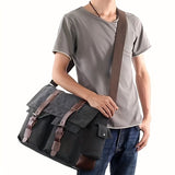 Black Men'S Canvas Messenger Bag Durable Work Bag Laptop Shoulder Bag Australian