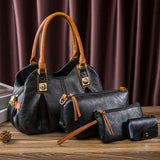 Vintage Bag Set Women'S Bag Set Tote Bag Cross-Body Bag Clutch Card Holder - Black - Size 32-16-20
