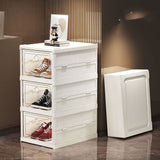 White Black foldable shoe storage boxes, transparent shoe boxes, shoe storage Australia, wardrobe organisers, stackable shoe boxes, collapsible shoe containers, shoe protection boxes, clutter-free storage, home organisation Australia