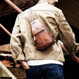 Brown Black Leather Sling Bag Crossbody Bag Chest Bag Travel Bag Quality Leather Bag