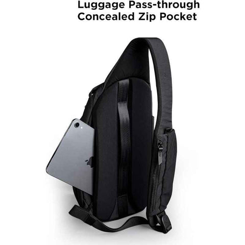 Black Blue sling backpack, luggage pass-through, concealed zip pocket, travel backpack, high-quality backpack, tablet backpack, Australia travel, everyday carry, anti-theft backpack