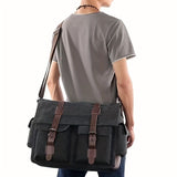Navy Black Blue Canvas Messenger Bag Travel Bag High-Quality Bag Adjustable Strap Multiple