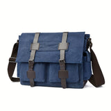 Navy Black Blue Canvas Messenger Bag Travel Bag High-Quality Bag Adjustable Strap Multiple