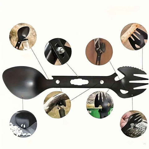 camping spoon, camping fork, multifunctional tool, outdoor dining, camping gear, 2-in-1 utensil, lightweight cutlery, Australian camping, hiking utensil, compact utensil