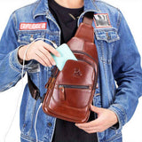 Brown Leather Sling Backpack Top-Grain Cowhide Backpack Travel Sling Bag Stylish