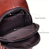 Brown Leather Sling Backpack Top-Grain Cowhide Backpack Travel Sling Bag Stylish