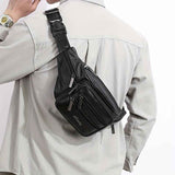 Black Brown Leather Fanny Pack Travel Fanny Pack Multi-Compartment Fanny Pack Adjustable