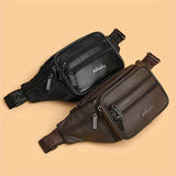 Black Brown Leather Fanny Pack Travel Fanny Pack Multi-Compartment Fanny Pack Adjustable