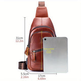Black Brown Leather Sling Backpack Top-Grain Cowhide Travel Backpack Organized Storage