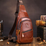 Black Brown Leather Sling Backpack Top-Grain Cowhide Travel Backpack Organized Storage