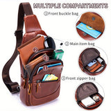 Black Brown Leather Sling Backpack Top-Grain Cowhide Travel Backpack Organized Storage
