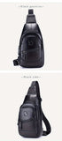 Black Brown Leather Sling Backpack Top-Grain Cowhide Travel Backpack Organized Storage