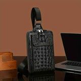 Black Brown Leather Cross-Body Bag Sling Bag Crocodile Pattern Bag Travel Bag Premium