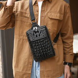 Black Brown Leather Cross-Body Bag Sling Bag Crocodile Pattern Bag Travel Bag Premium